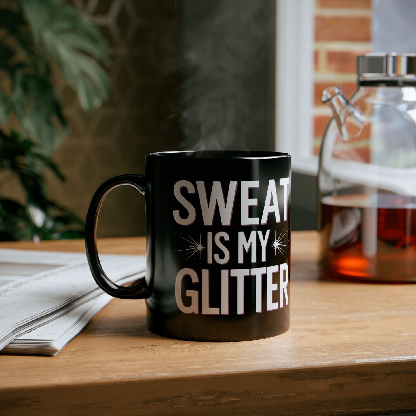 Sparkly Sweat Mug - Perfect for Fitness Lovers, Motivational Gift, Coffee Mug, Workout Reminder, Glitter Design Printify