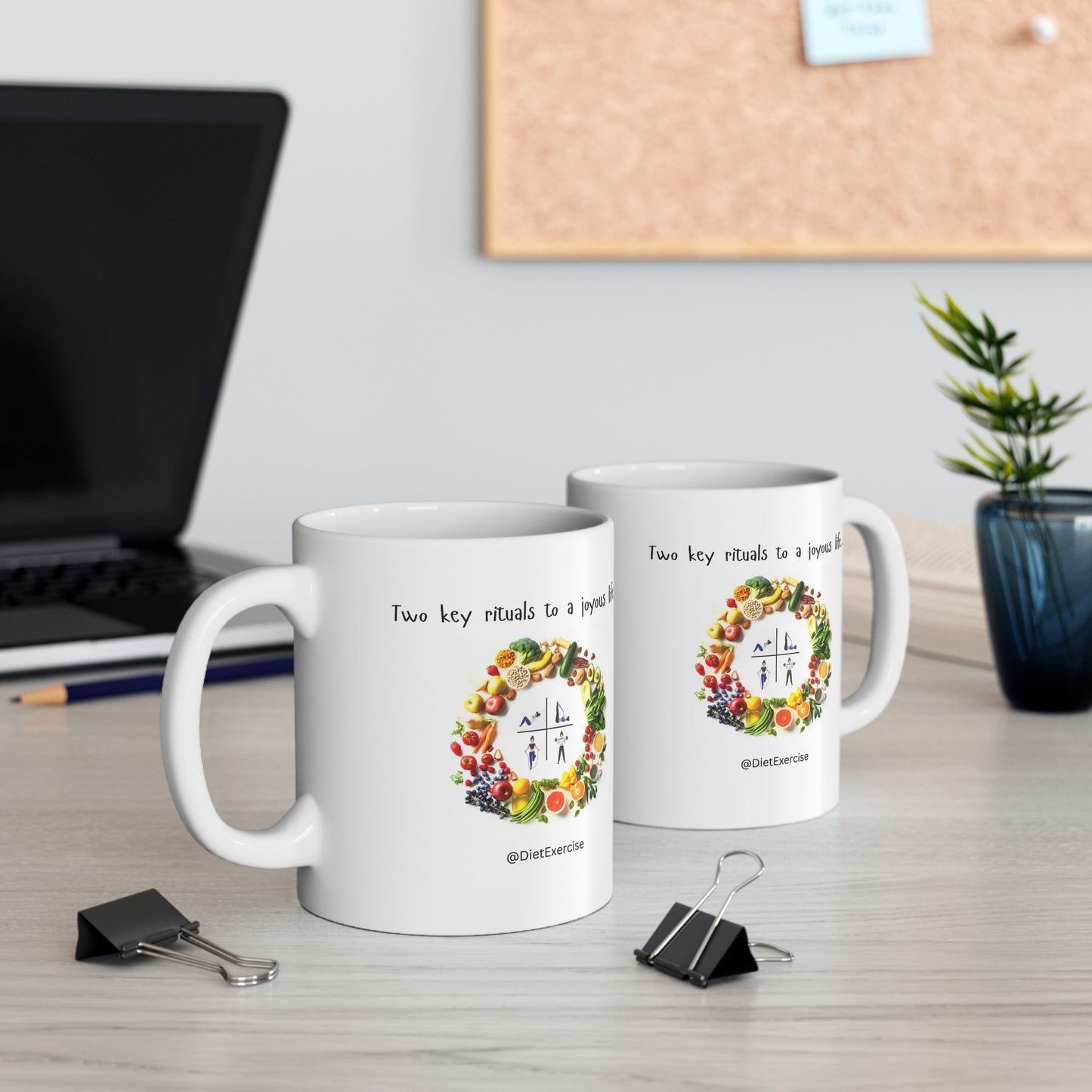 Elegant Coffee Mug - Diet & Exercise Graphic - Inspirational Health Gift - Wellness Mug - Joyous Life Quote - Gym Motivation