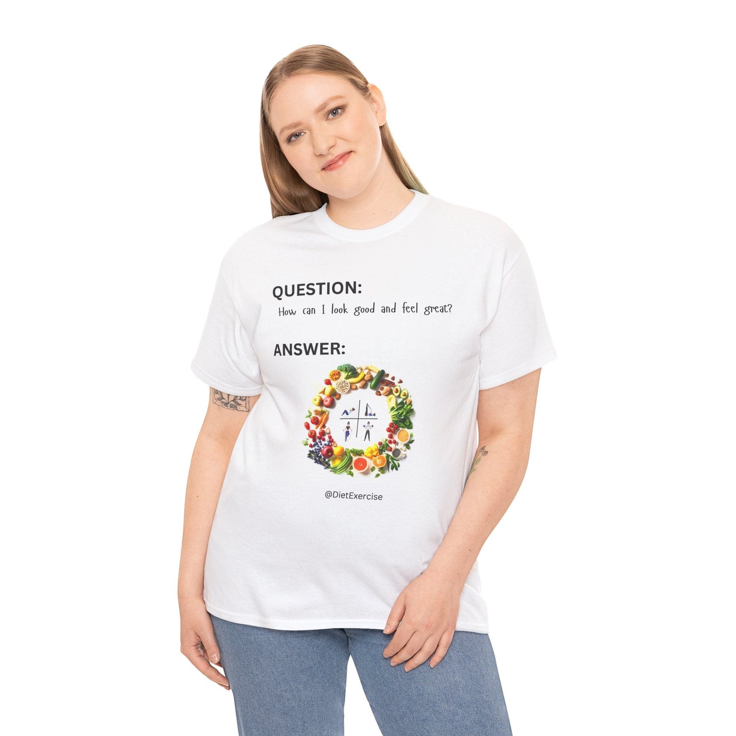 "How Can I Look Good and Feel Great?" T-Shirt | White, Cotton, Comfortable, Diet and Exercise Printify