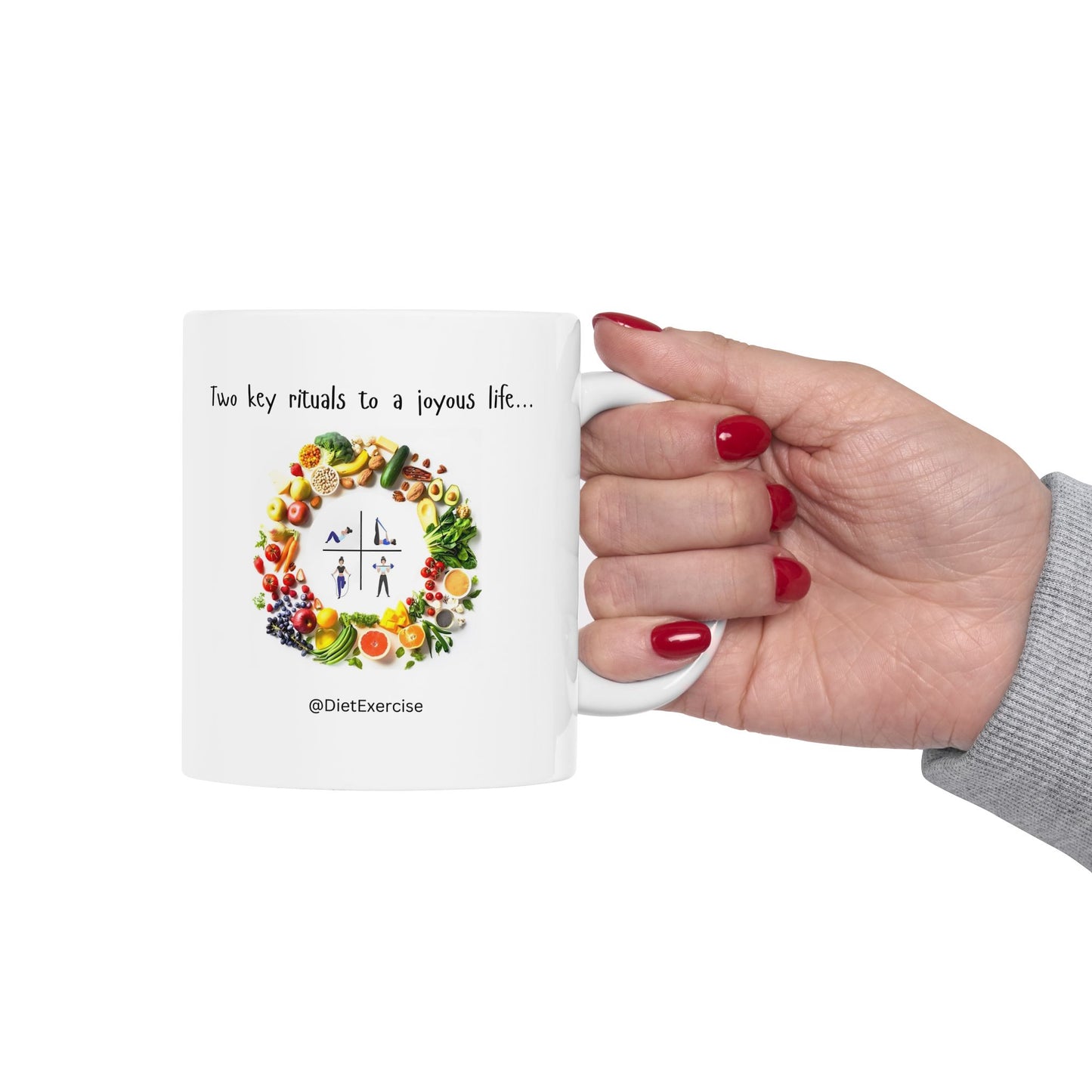 Elegant Coffee Mug - Diet & Exercise Graphic - Inspirational Health Gift - Wellness Mug - Joyous Life Quote - Gym Motivation