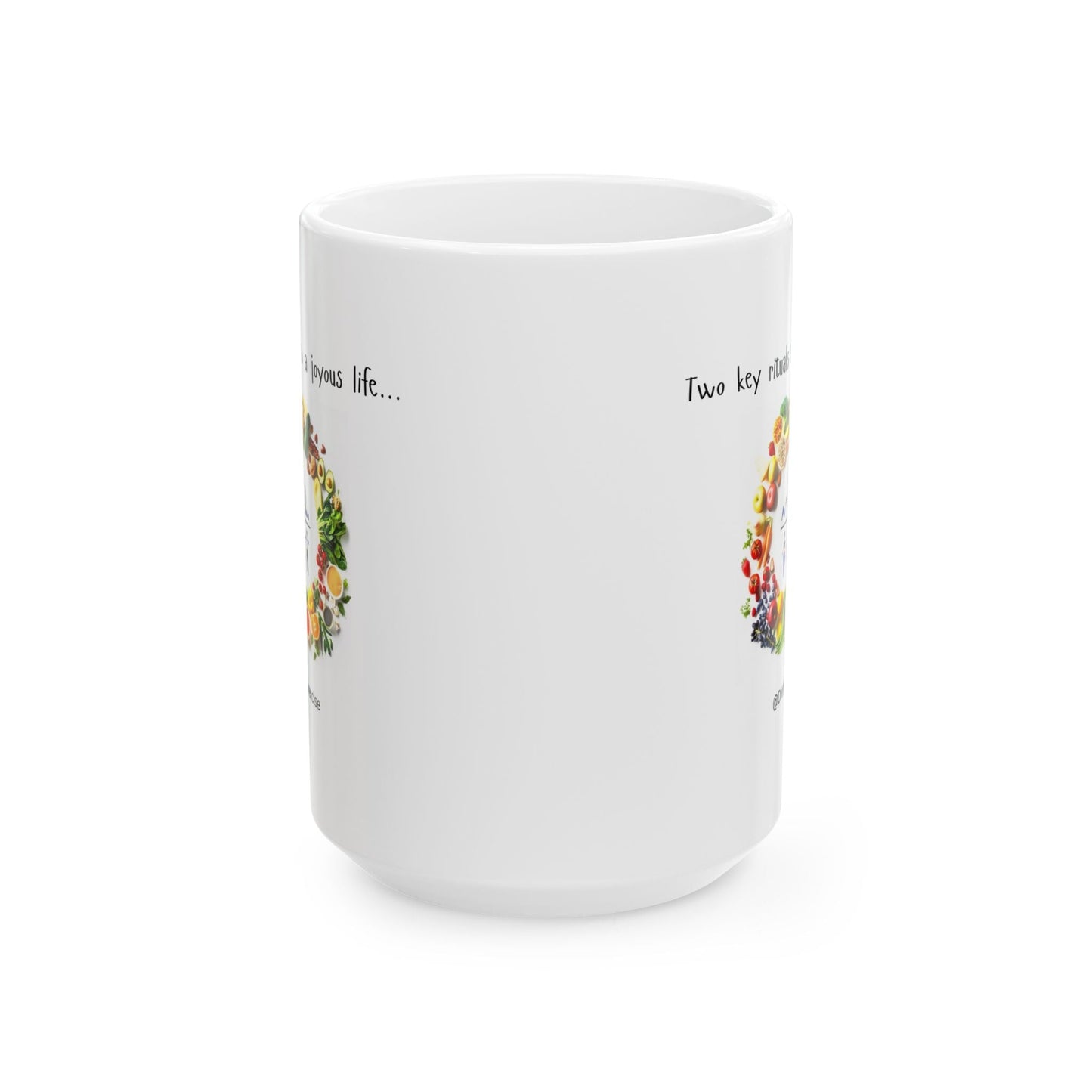 Elegant Coffee Mug - Diet & Exercise Graphic - Inspirational Health Gift - Wellness Mug - Joyous Life Quote - Gym Motivation Printify