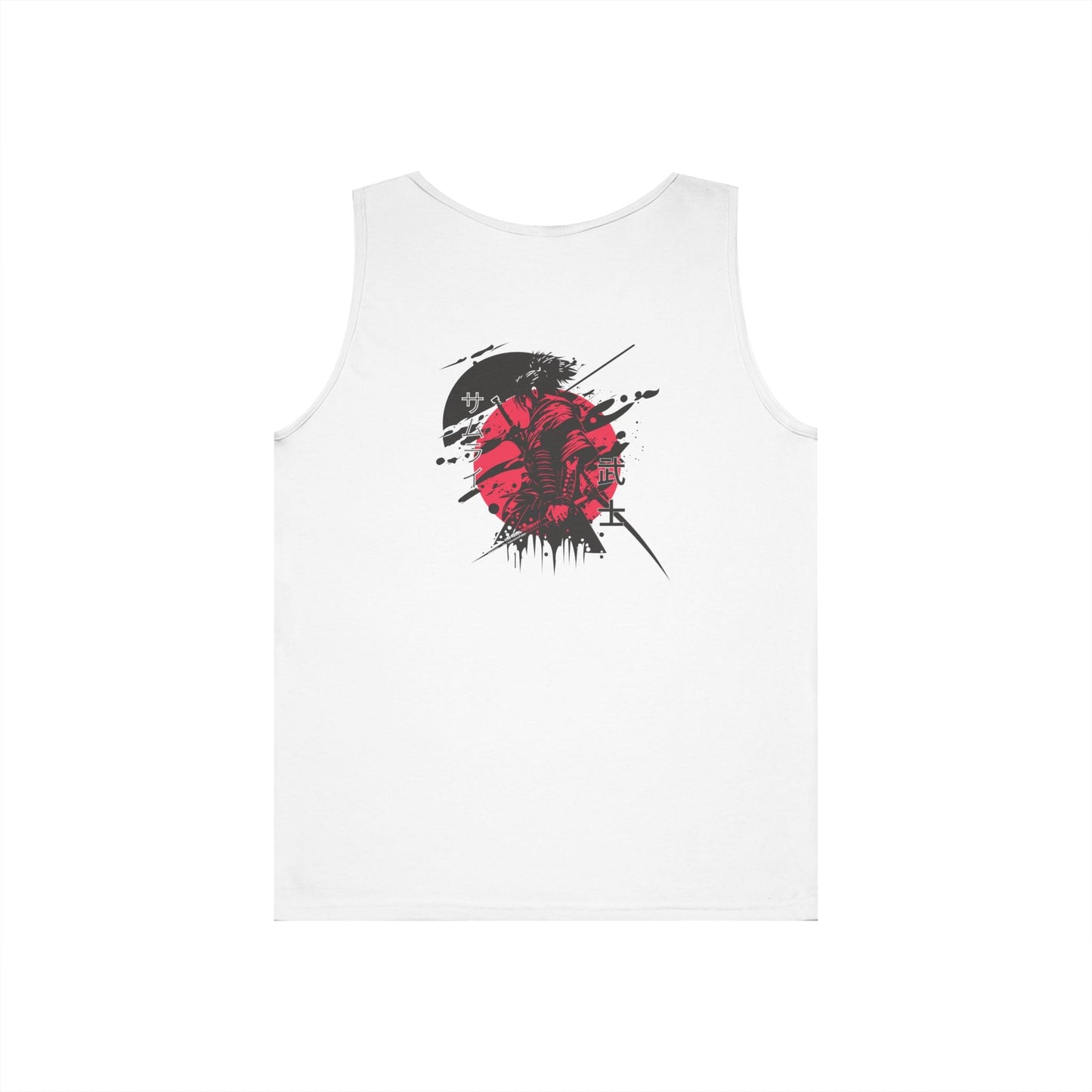 Samurai Unisex Heavy Cotton Tank Top with Bold Japanese Design on Back - Casual Summer Top for Men & Women, Perfect for Beach Days, Festivals, Gym, Travel Printify