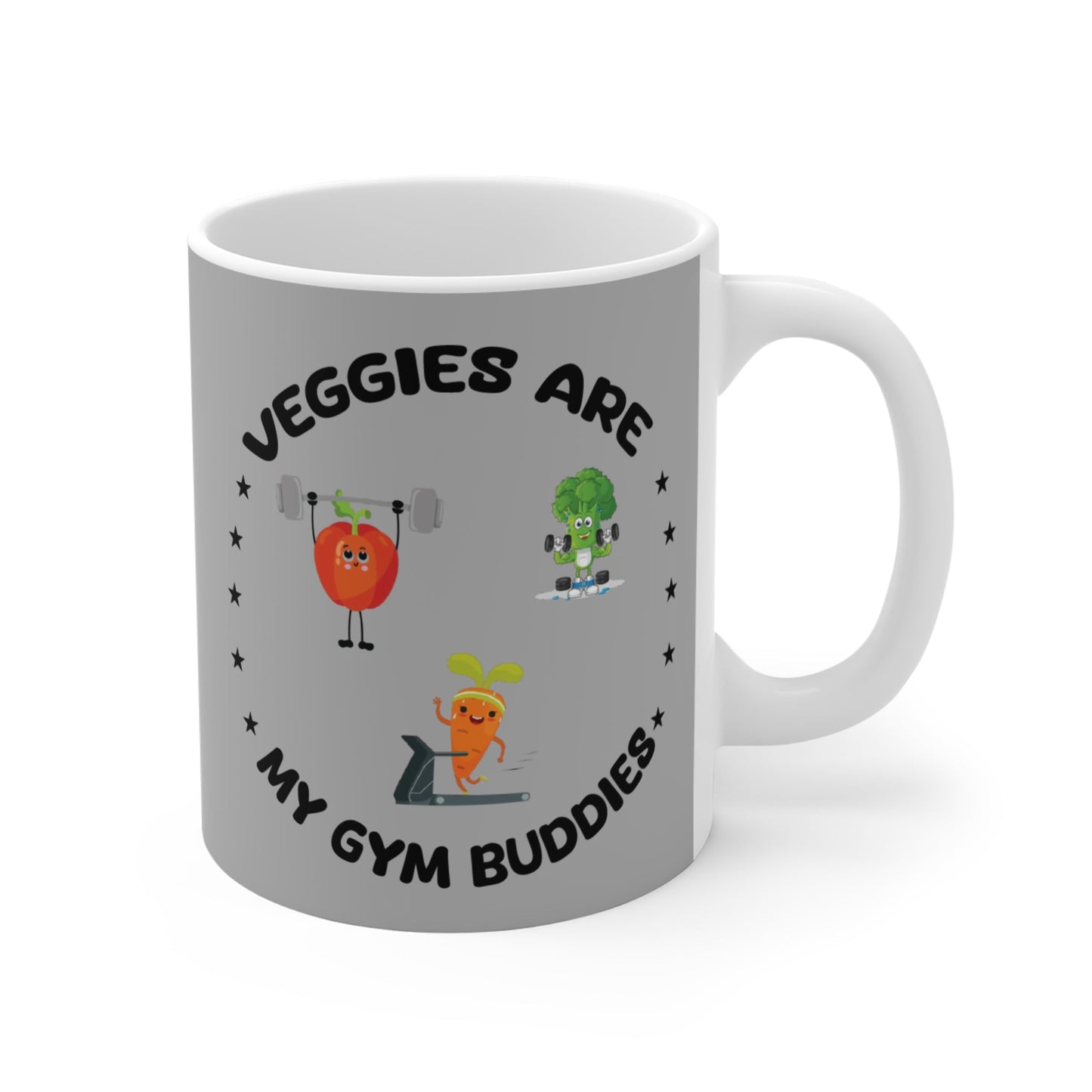 Veggies Are My Gym Buddies | Vegetable theme mug, coffee, healthy diet Printify