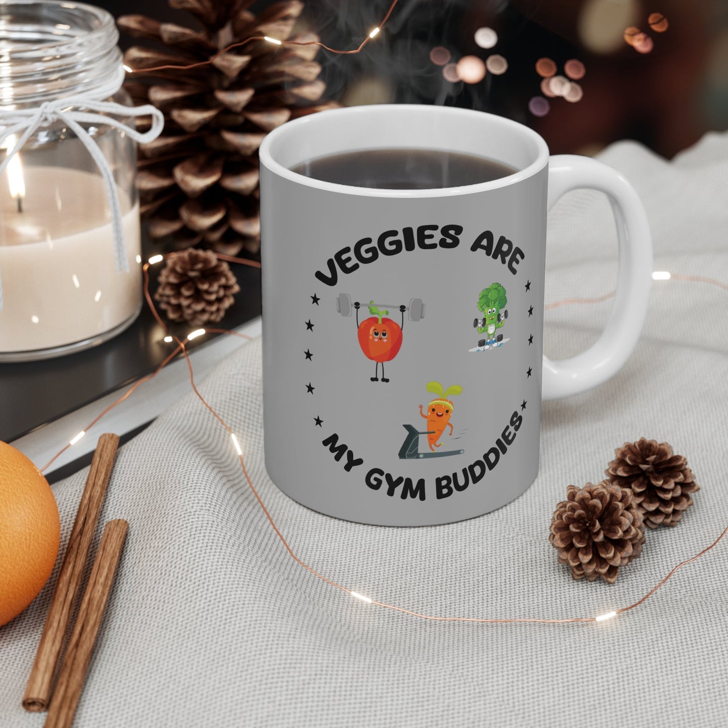 Veggies Are My Gym Buddies | Vegetable theme mug, coffee, healthy diet Printify