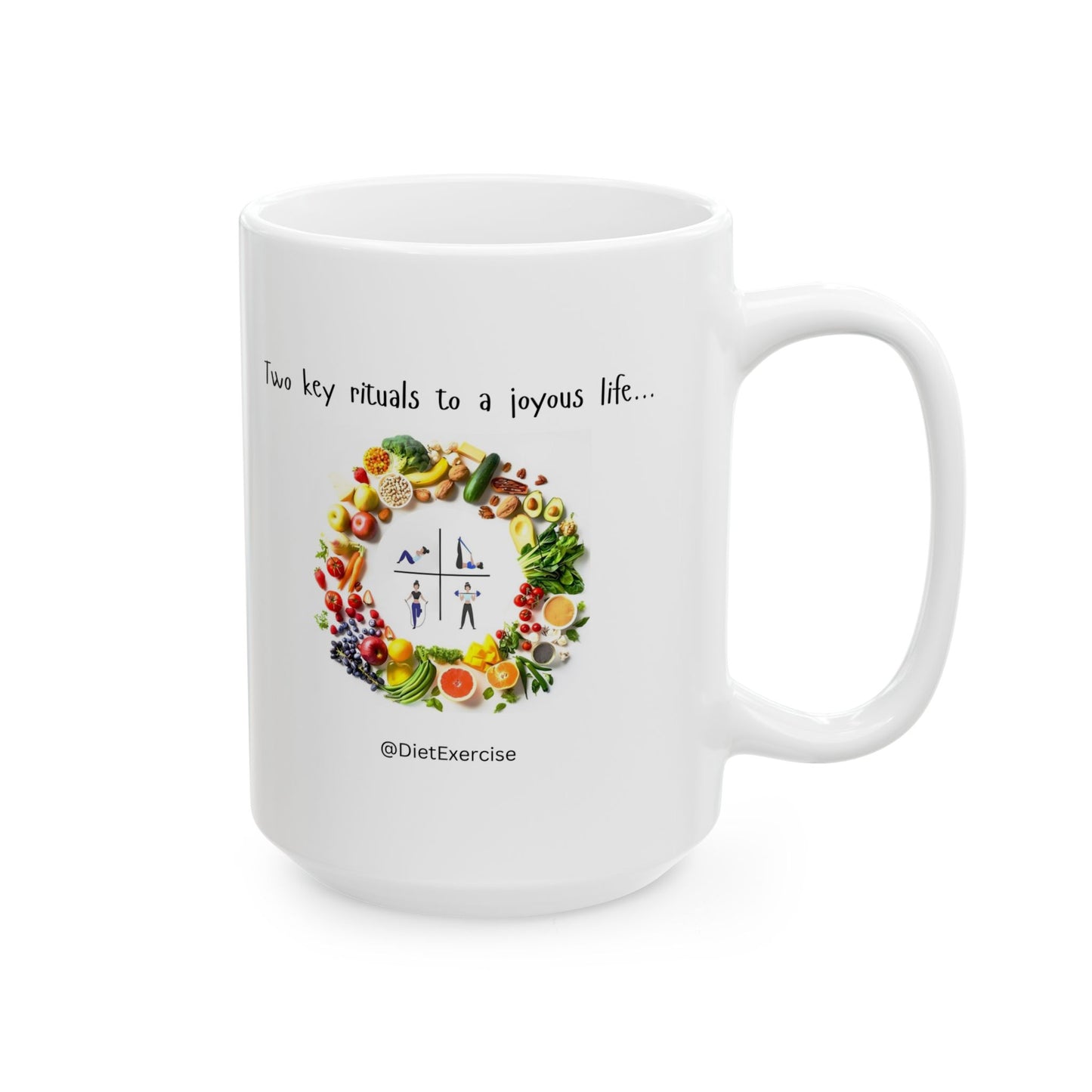 Elegant Coffee Mug - Diet & Exercise Graphic - Inspirational Health Gift - Wellness Mug - Joyous Life Quote - Gym Motivation