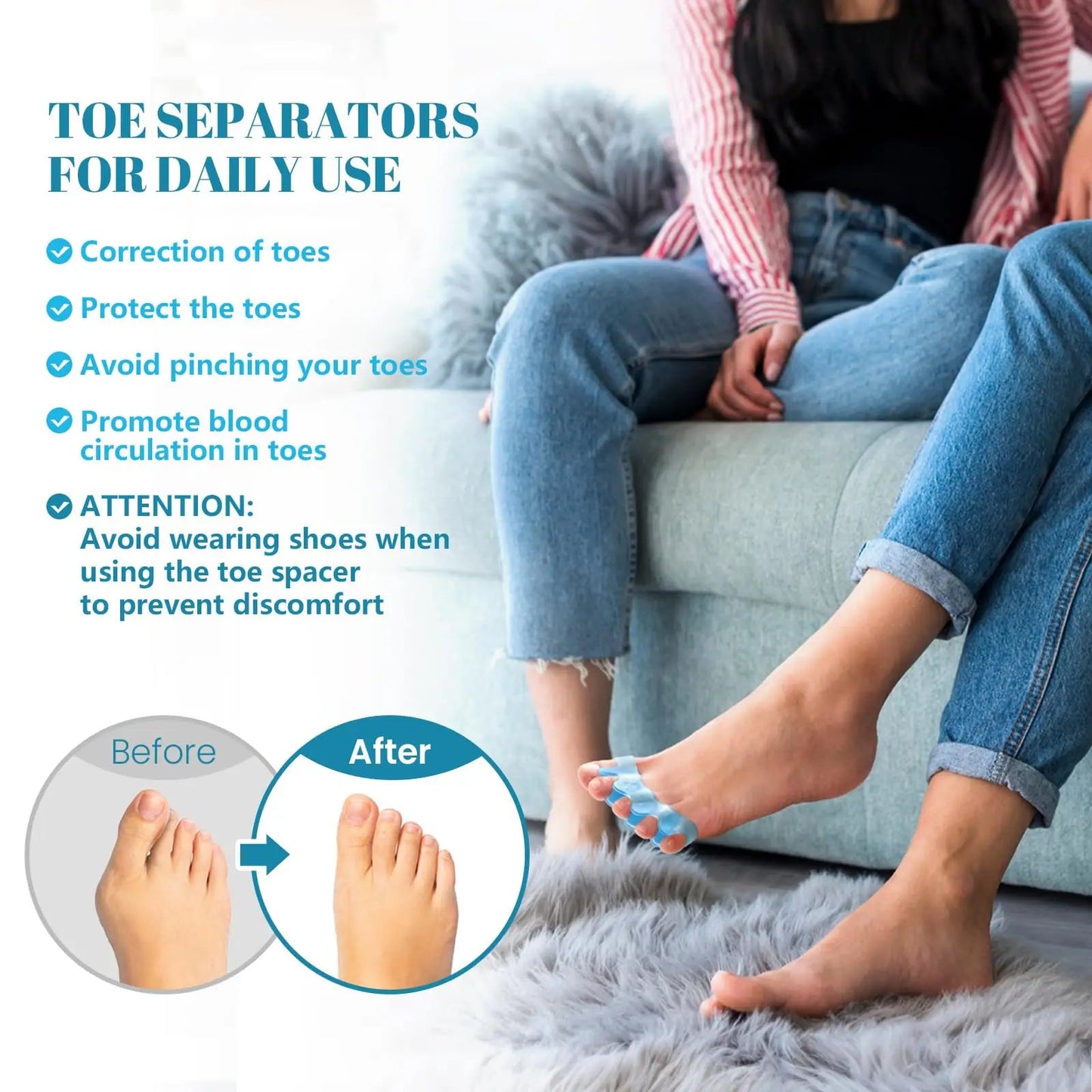 Toe Separator | Doctor Recommended | Correct Foot and Bunion Pain, Plantar Fasciitis, Toe Straightener to Improve Functional Mobility Diet and Exercise