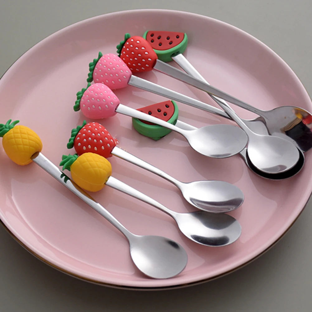 Set of 4 Fruit Handle Teaspoons | Stainless Steel Coffee, Dessert, Ice Cream, Yogurt Spoons | Cute Kitchen Utensils Gift Diet and Exercise