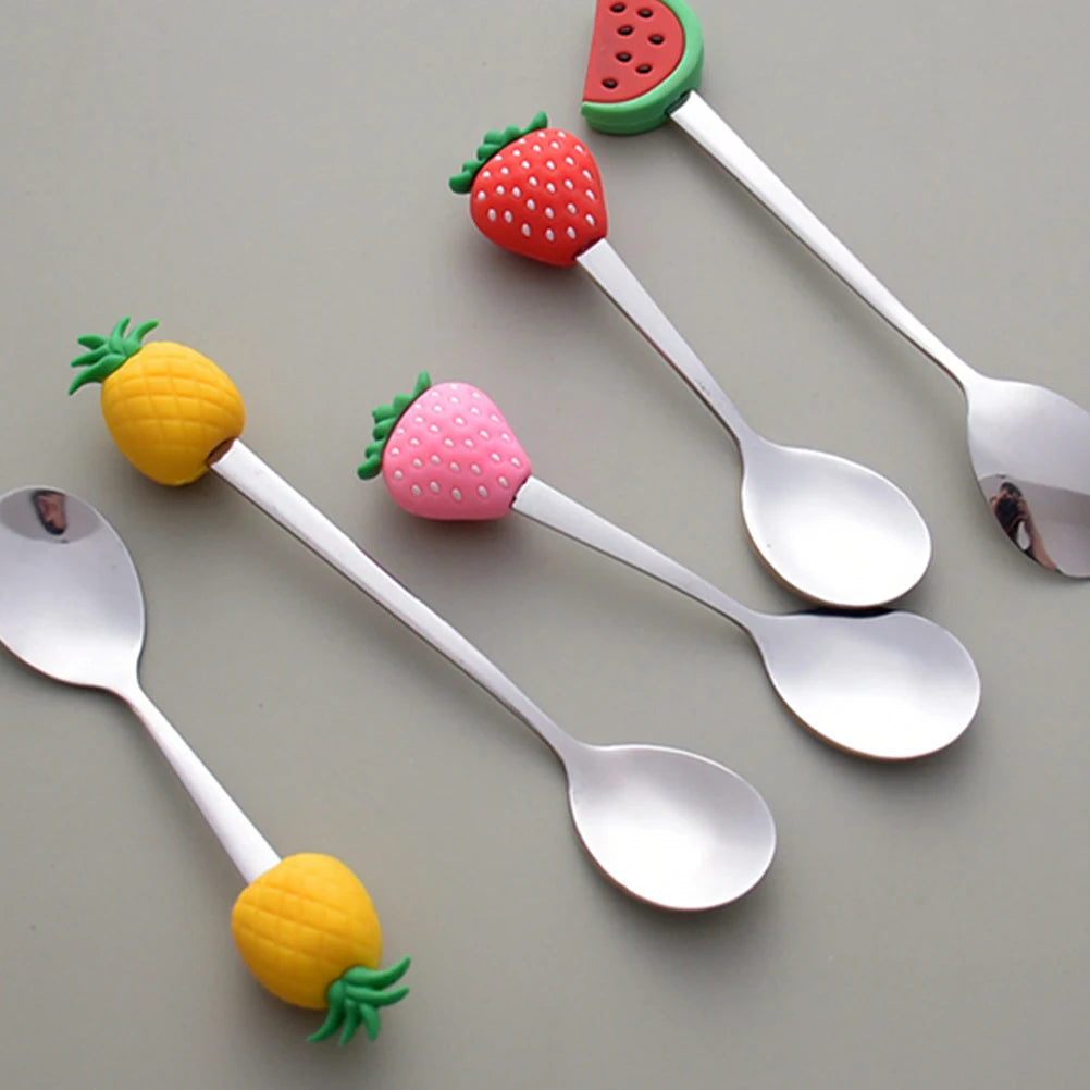 Set of 4 Fruit Handle Teaspoons | Stainless Steel Coffee, Dessert, Ice Cream, Yogurt Spoons | Cute Kitchen Utensils Gift Diet and Exercise
