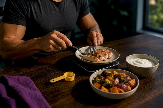 Person portioning a protein-rich meal