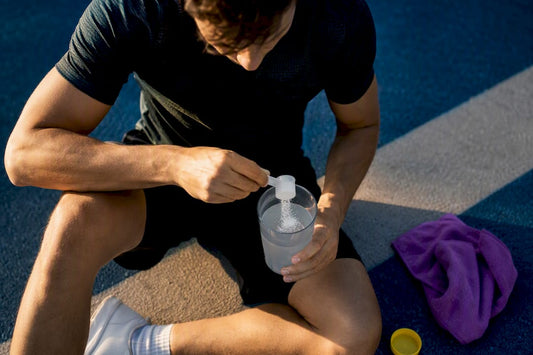 Athlete mixing post-workout recovery drink
