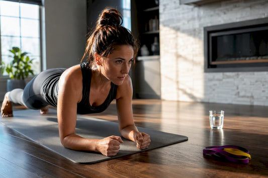 Beginner holding plank during home workout