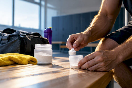 Athlete measuring a small supplement serving