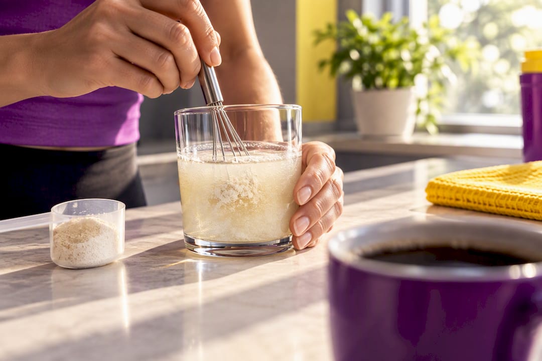 Protein powder dissolving in cold water before coffee