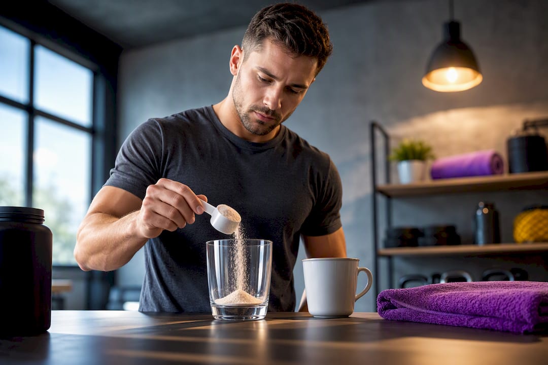 Beginner preparing a measured pre-workout drink