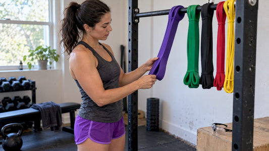 Athlete inspecting resistance band before exercise