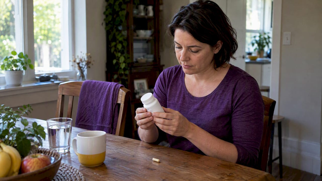 Adult checking a probiotic supplement bottle at home