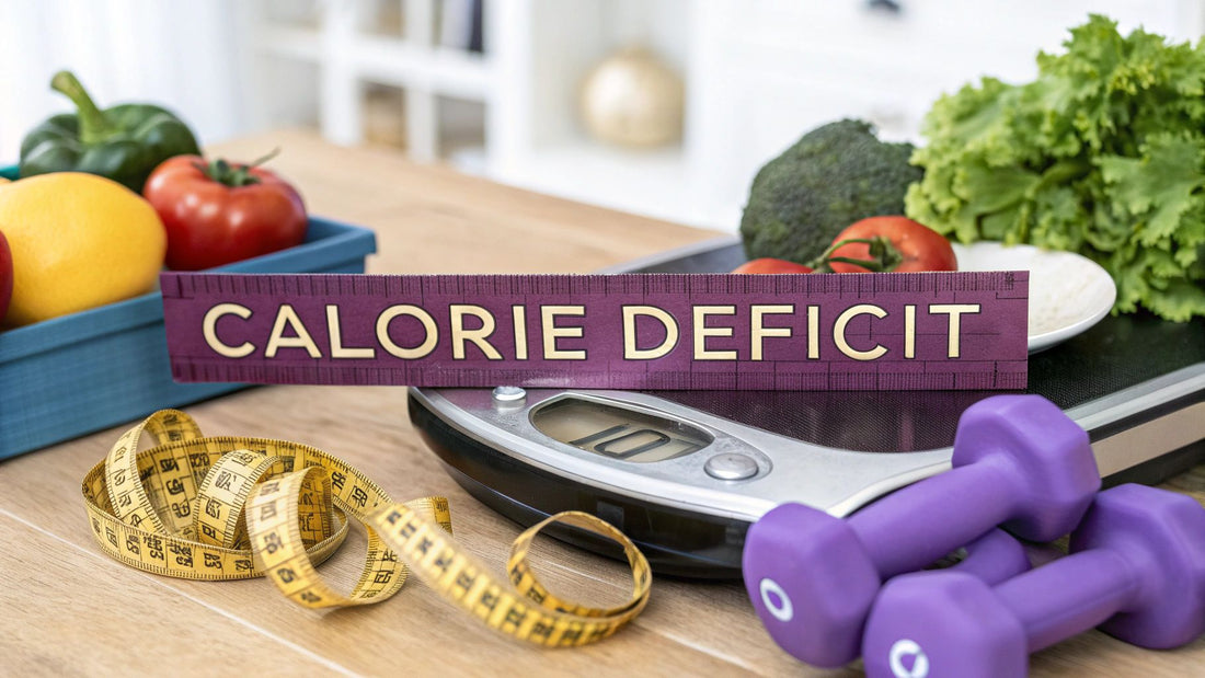 A scale with fruits and veggies and a measuring tape