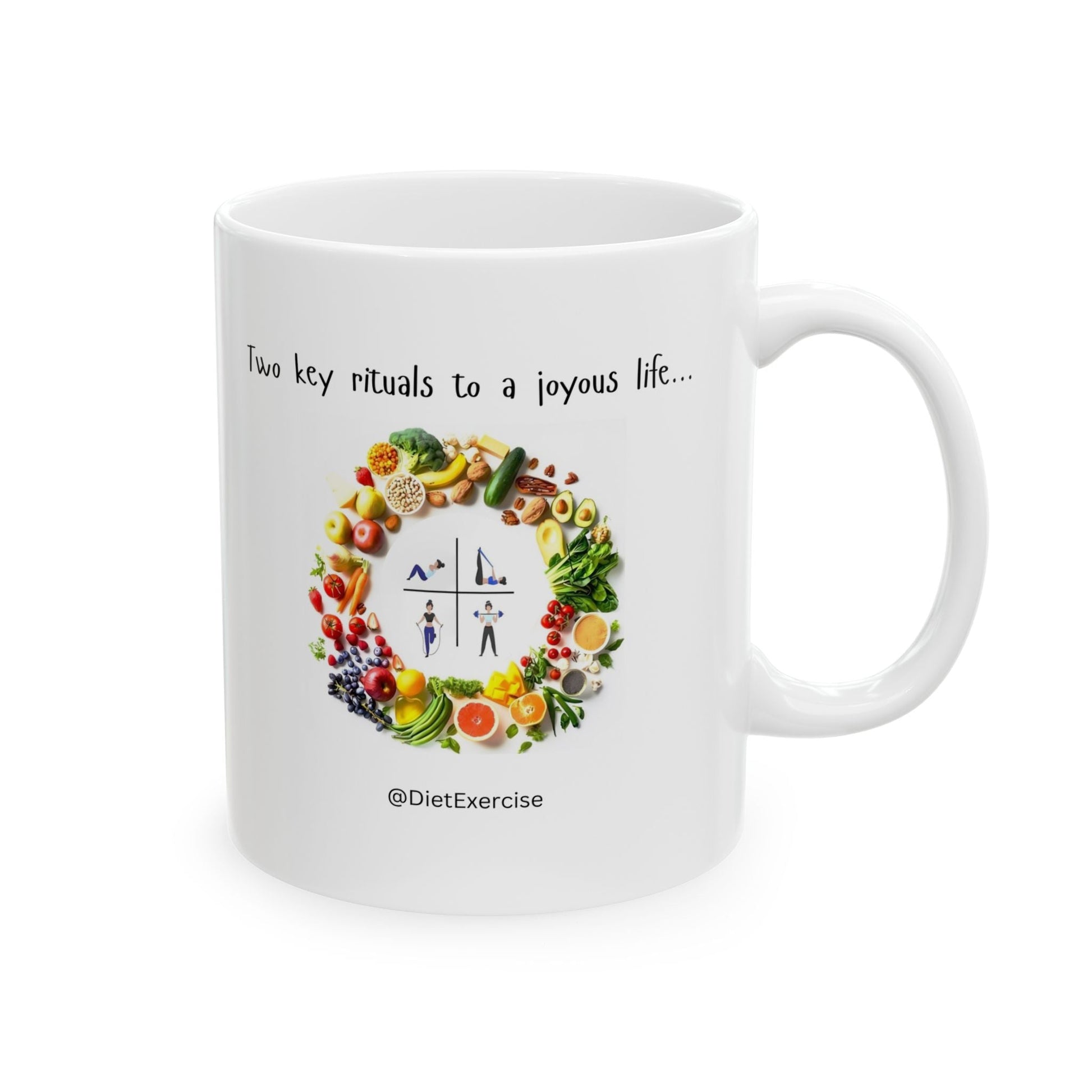 Elegant Coffee Mug - Diet & Exercise Graphic - Inspirational Health Gift - Wellness Mug - Joyous Life Quote - Gym Motivation Printify