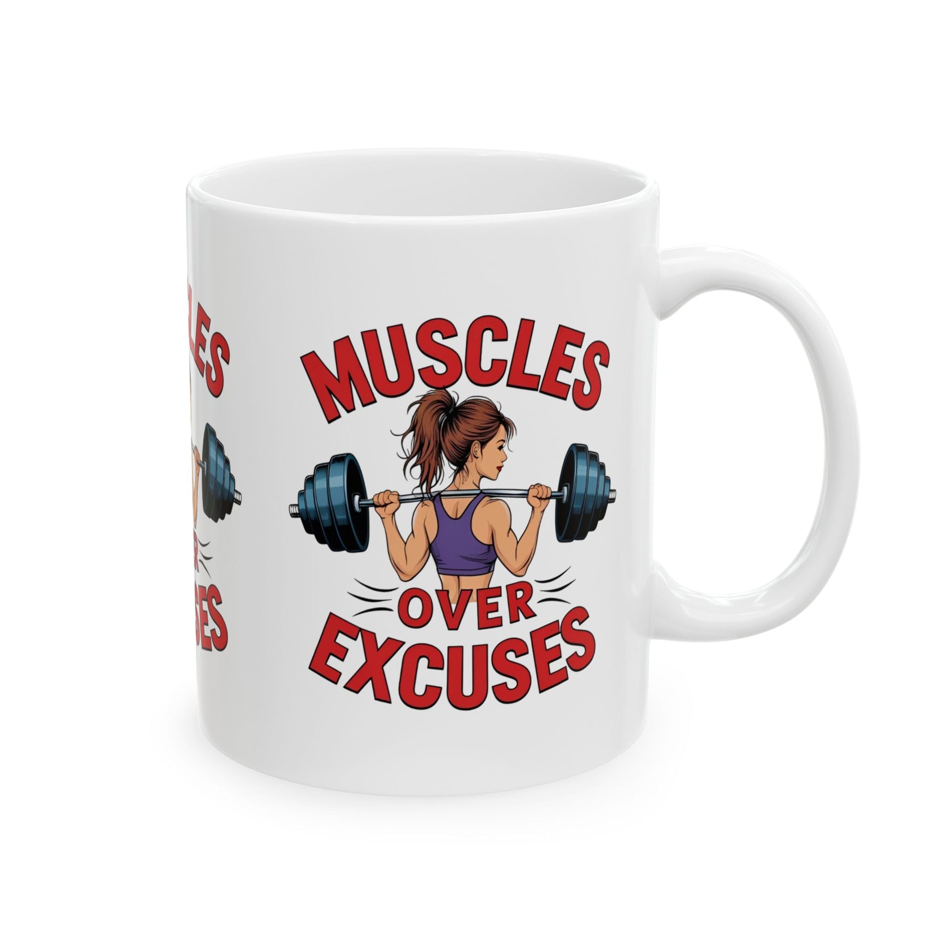 MUSCLES OVER EXCUSES Coffee Mug Printify