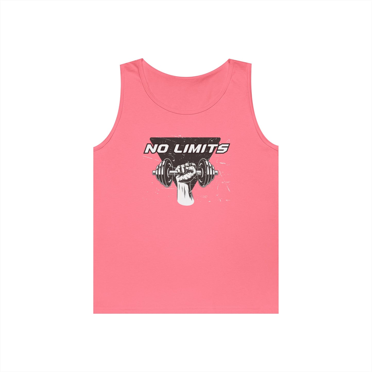 Pink tank top with 'No Limits' graphic design