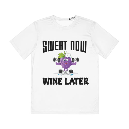 Sweat Now Wine Later T-Shirt | For Wine and Gym Enthusiasts Printify