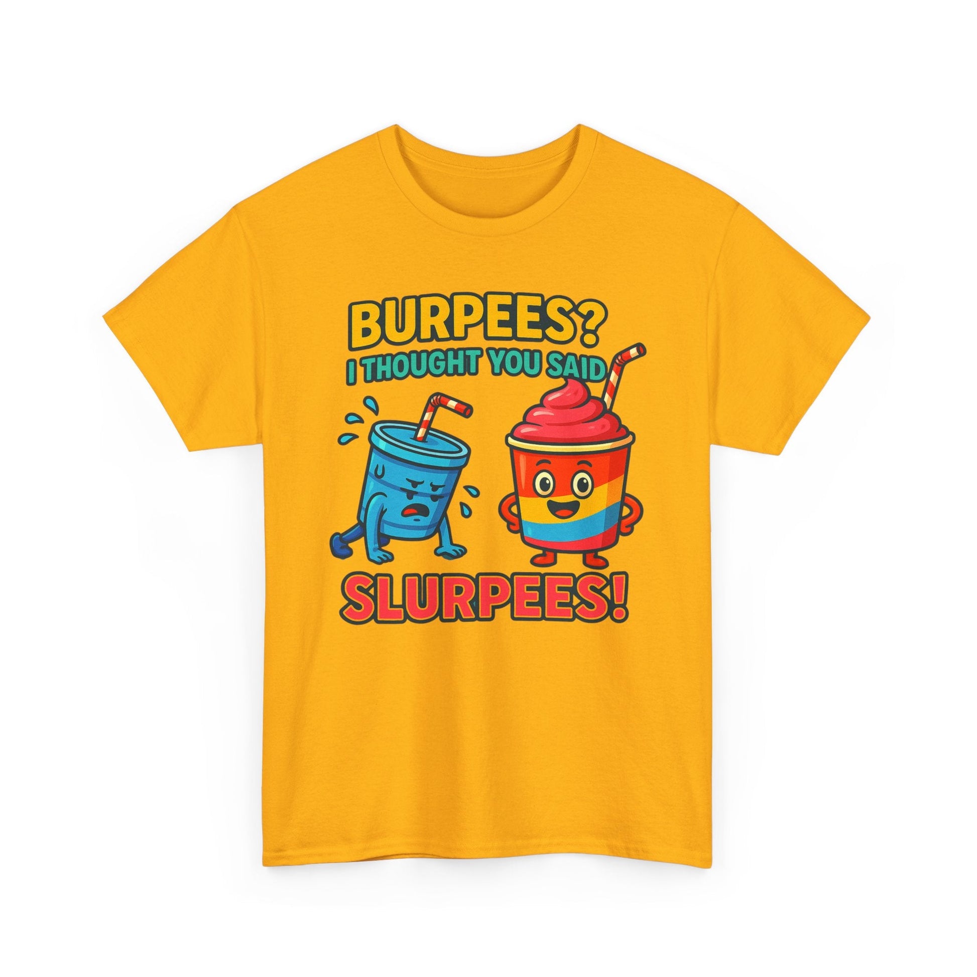 slurpees cartoon on gold background