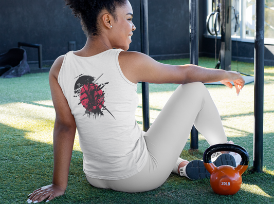 Samurai Unisex Heavy Cotton Tank Top with Bold Japanese Design on Back - Casual Summer Top for Men & Women, Perfect for Beach Days, Festivals, Gym, Travel Printify