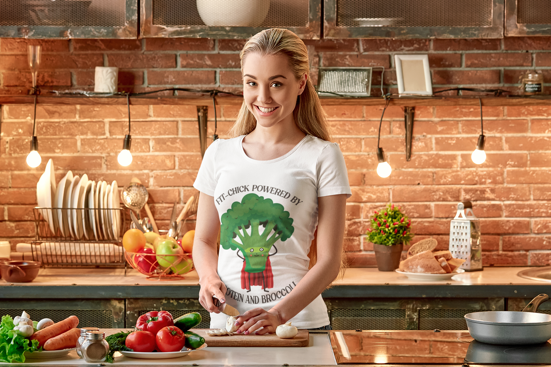 Fit Chick Powered by Protein and Broccoli Tee | Funny Workout Top, Unisex Cotton T-Shirt, Gym Apparel, Fitness Gift, Broccoli Lover Shirt