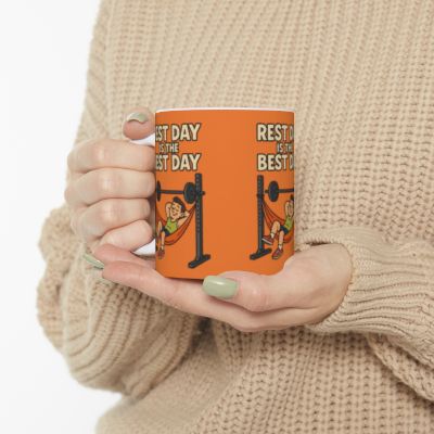 Rest Day Ceramic Mug - Perfect Gift for Fitness Lovers, Motivational Coffee Cup, Gym Humor Mug, Workout Enthusiast Gift, Rest Day is [...] Printify