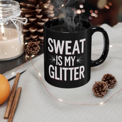 Sparkly Sweat Mug - Perfect for Fitness Lovers, Motivational Gift, Coffee Mug, Workout Reminder, Glitter Design Printify