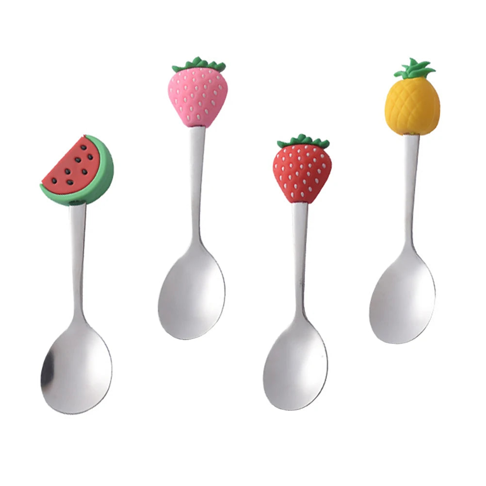 Set of 4 Fruit Handle Teaspoons | Stainless Steel Coffee, Dessert, Ice Cream, Yogurt Spoons | Cute Kitchen Utensils Gift Diet and Exercise