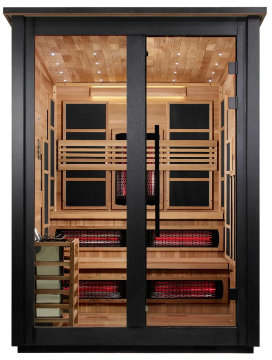 Golden Designs "Kaskinen" 6 Person, 2 Tone Barn Hybrid (PureTech™ Full Spectrum IR or Traditional Stove) Outdoor Sauna Golden Designs