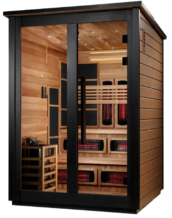 Golden Designs "Kaskinen" 6 Person, 2 Tone Barn Hybrid (PureTech™ Full Spectrum IR or Traditional Stove) Outdoor Sauna Golden Designs
